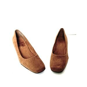 Aerosoles Shoes Tan Suede Wedge Heels Comfort Pumps Square Toe Women Size 8